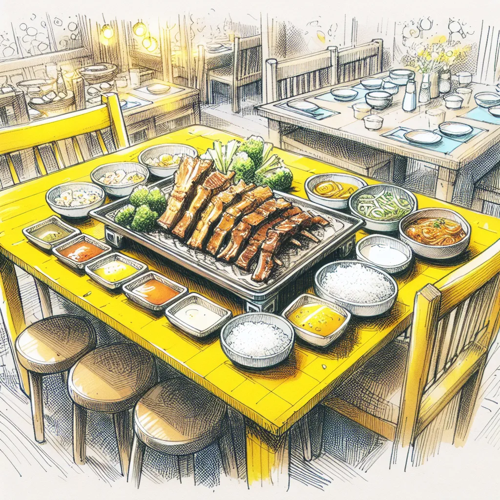 노란 테이블에서 한식 갈비 맛보기